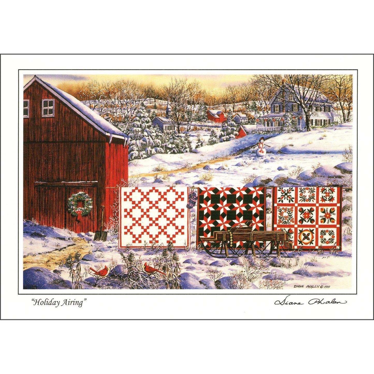 Quilt Themed 8 Note Card Set of Snow & Quilts 4 different prints by Diane Phalen Watercolors