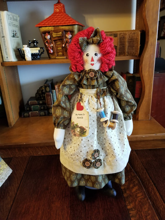 Handmade Annie doll with wooden spools. Limited Edition Series by Sunnie Andress