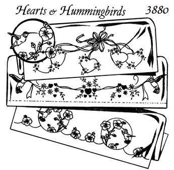 Hearts & Hummingbirds Aunt Martha's #3880 Vintage Embroidery Hot Iron Transfer Pattern