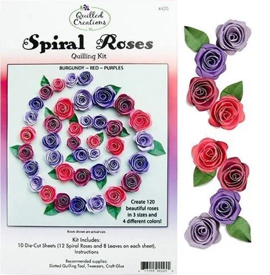 Spiral Roses Paper Quilling Kit for all ages 120 Roses and 80 leaves in 3 color choices by Quilled Creations