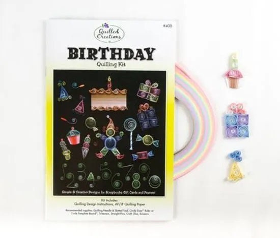 Birthday Paper Quilling Kit includes cake, party hats, gifts, clown, and numbers by Quilled Creations