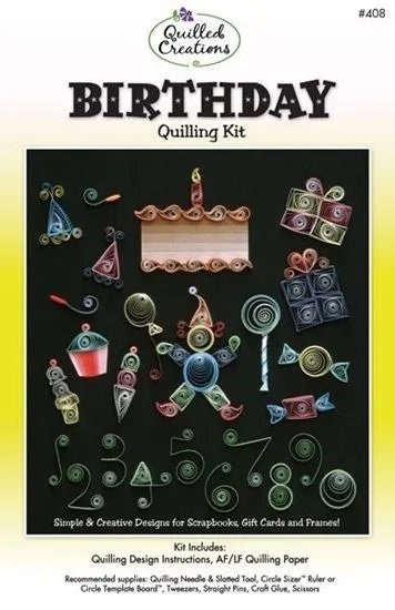 Birthday Paper Quilling Kit includes cake, party hats, gifts, clown, and numbers by Quilled Creations