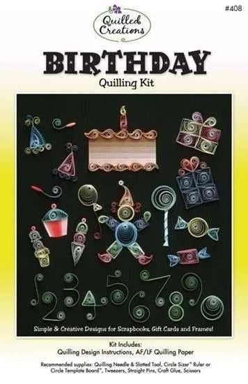 Birthday Paper Quilling Kit includes cake, party hats, gifts, clown, and numbers  by Quilled Creations