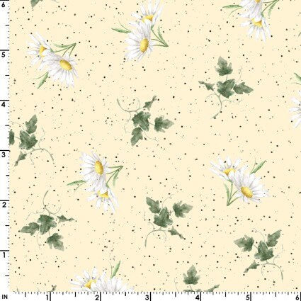 Bramble Patch Daisy Toss in Yellow by Maywood Studio designed by Hannah Dale, continuous cuts of Quilter's Cotton Fabric