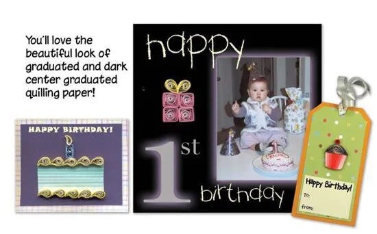 Birthday Paper Quilling Kit includes cake, party hats, gifts, clown, and numbers by Quilled Creations