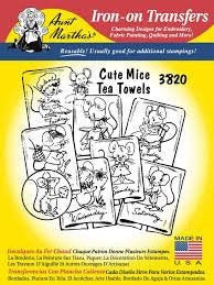 Cute Mice Tea Towels Aunt Martha's #3820 Vintage Embroidery Hot Iron Transfer Cross Stitch Pattern