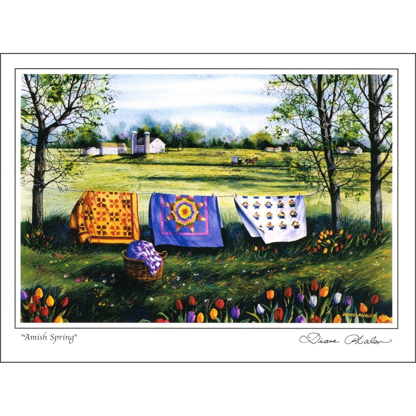 Quilt Themed 6 Note Card Set of Amish Quilt Scenes 3 different prints by Diane Phalen Watercolors