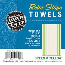 Retro Striped Dish Towels 18 x 28 inches set of 3 Aunt Martha's 100% Cotton 130 thread count