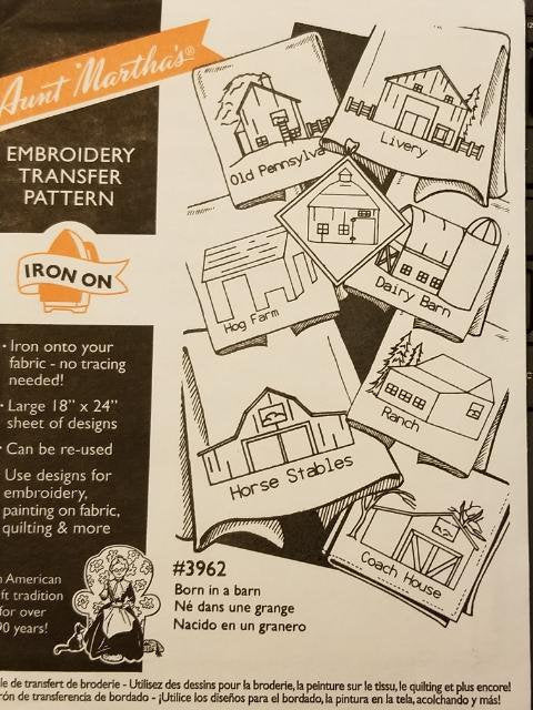 Born in a Barn Aunt Martha's #3962 Vintage Embroidery Hot Iron Transfer Cross Stitch Pattern