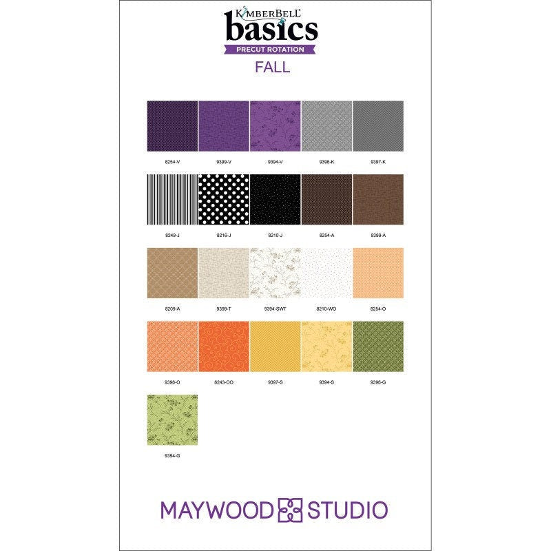 Kimberbell Basics Fall Collection Charm Pack by Maywood Studio Quilter's Cotton 42 piece set of 5 inch squares