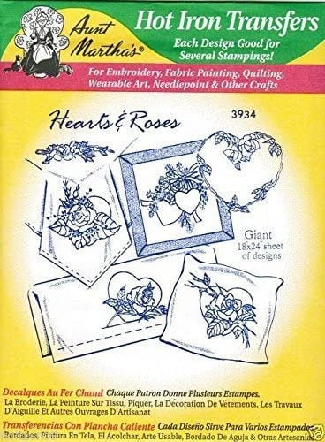 Hearts & Roses Aunt Martha's #3934 Vintage Embroidery Hot Iron Transfer Pattern