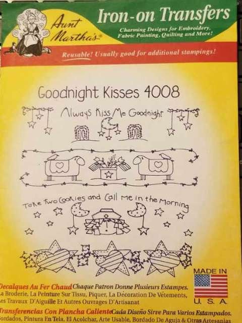 Goodnight Kisses Aunt Martha's #4008 Vintage Embroidery Hot Iron Transfer Pattern