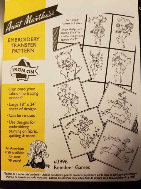 Reindeer Games Aunt Martha's #3996 Vintage Embroidery Hot Iron Transfer Pattern