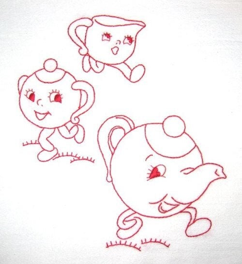 Animated Dish Motifs Aunt Martha's #3528 Vintage Embroidery Hot Iron Transfer Pattern