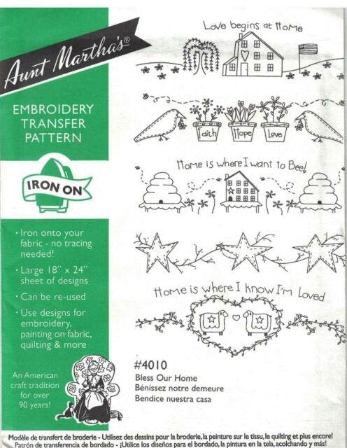 Bless our Home Aunt Martha's #4010 Vintage Embroidery Hot Iron Transfer Pattern