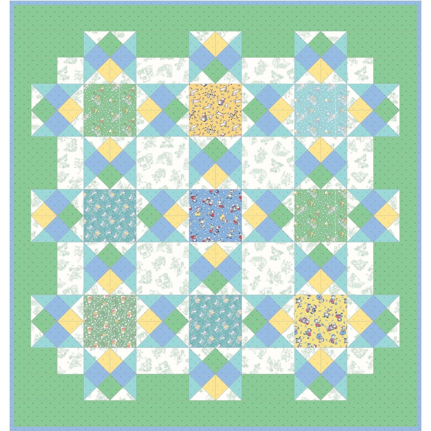 Story Time Pond Quilt Kit by Maywood Studio. Quilter's Cotton Fabric & Pattern to make this darling quilt.