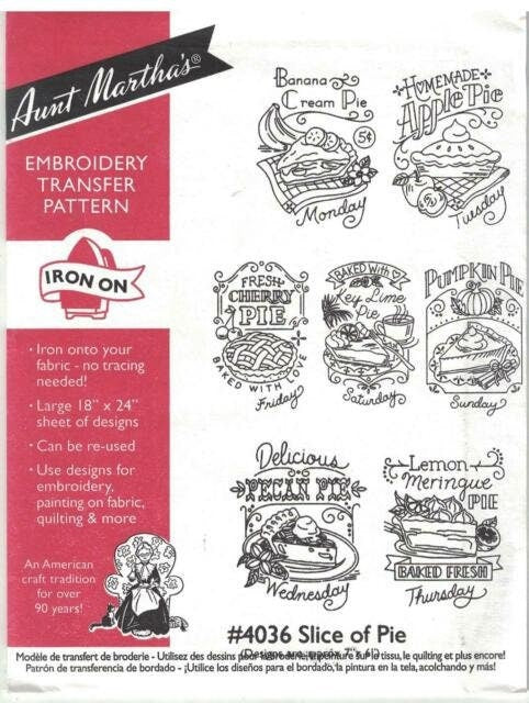 Slice of Pie Aunt Martha's #4036 Vintage Embroidery Hot Iron Transfer Pattern