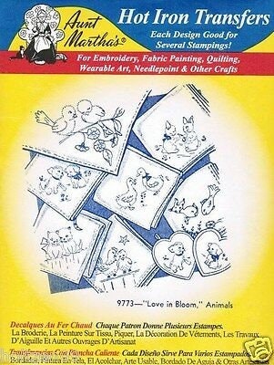 Love in Bloom, Animals Aunt Martha's #9773 Vintage Embroidery Hot Iron Transfer Pattern