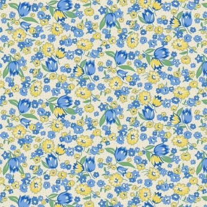 Nana Mae VI Tulips in Yellow by Henry Glass continuous cuts of Quilter's Cotton 30's print Fabric