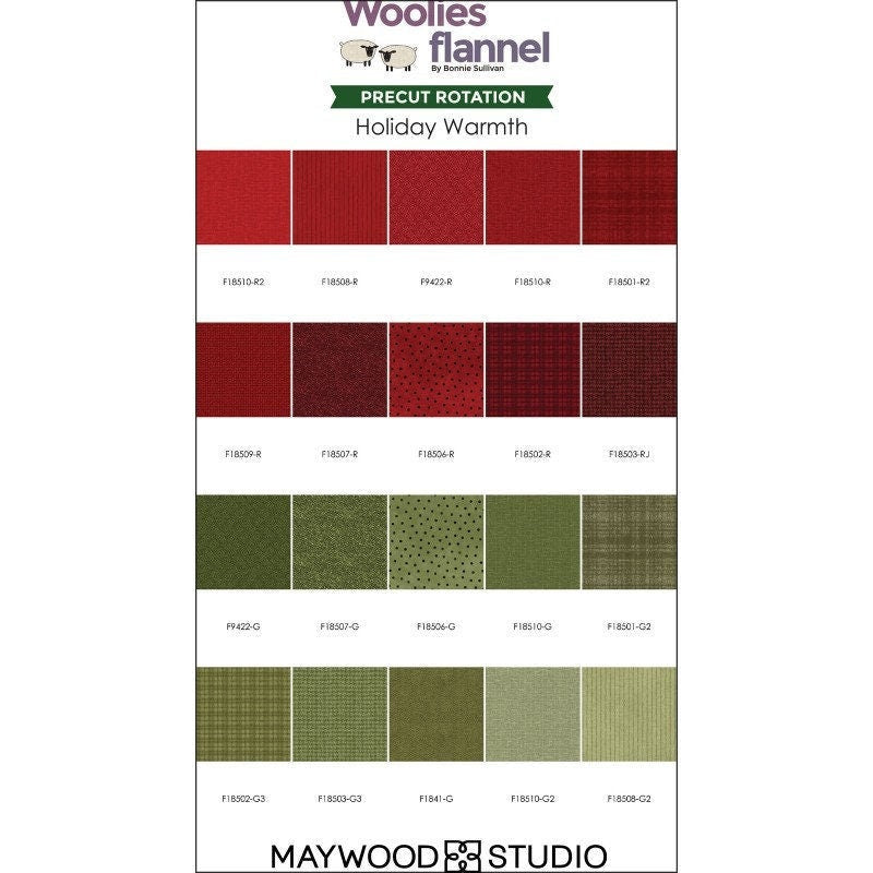 Woolies Flannel Holiday Warmth Charm Pack by Maywood Studios 100% Cotton Flannel