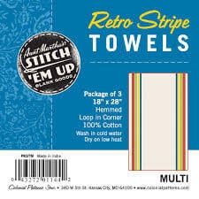 Retro Striped Dish Towels 18 x 28 inches set of 3 Aunt Martha's 100% Cotton 130 thread count