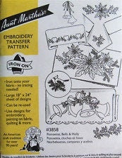 Poinsetias, Bells & Holly Aunt Martha's #3858 Vintage Embroidery Hot Iron Transfer Pattern