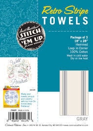 Retro Bold Twill Stripe Dish Towels 18 x 28 inches set of 3 Aunt Martha's 100% Cotton 130 thread count