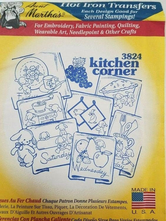 Kitchen Corner Aunt Martha's #3824 Vintage Embroidery Hot Iron Transfer Pattern