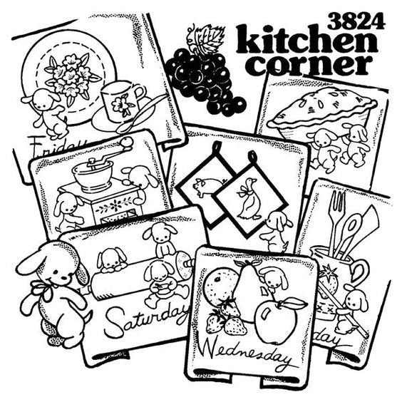 Kitchen Corner Aunt Martha's #3824 Vintage Embroidery Hot Iron Transfer Pattern