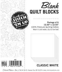 Quilt Top Blocks from Aunt Martha's, blank 12.5 inch squares of white Quilter's Cotton ready for embroidery or applique. Set of 6