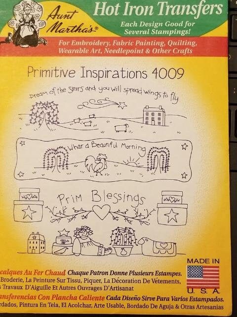Primitive Inspirations Aunt Martha's #4009 Vintage Embroidery Hot Iron Transfer Pattern
