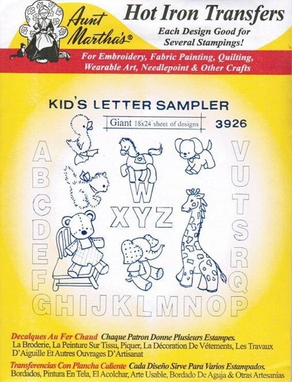 Kid' Letter Sampler Aunt Martha's #3926 Vintage Embroidery Hot Iron Transfer Pattern