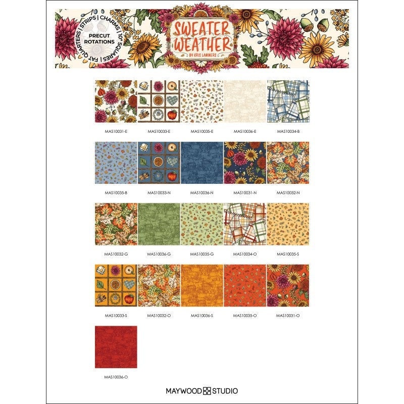 Sweater Weather Charm Pack by Maywood Studio Quilter's Cotton 42 piece set of 5 inch squares