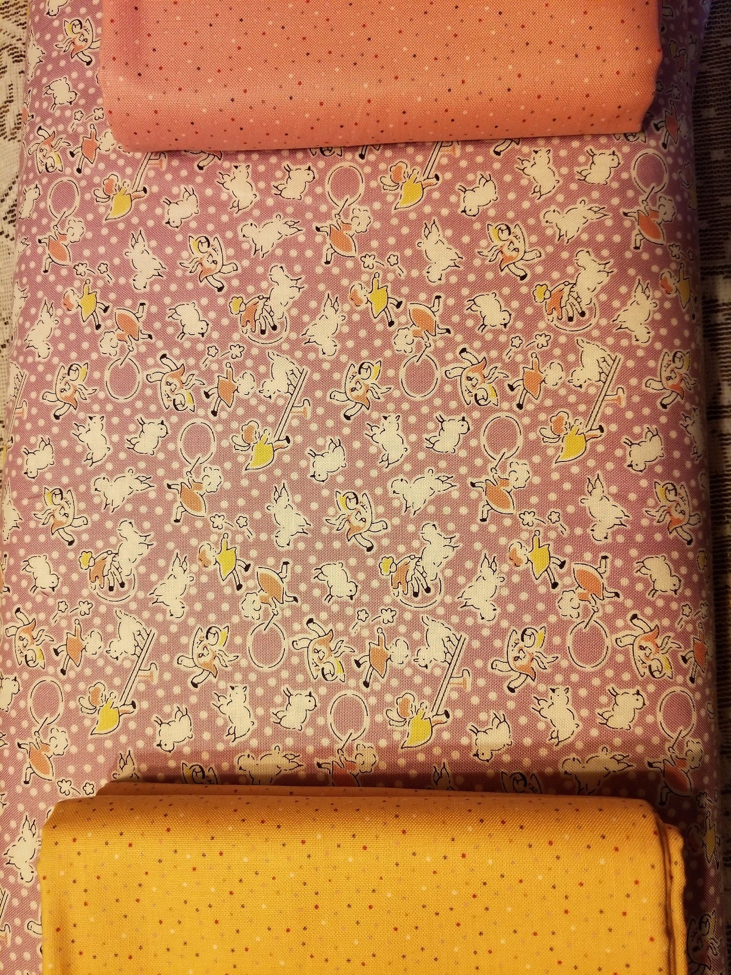 Story Time Mary Had a Little Lamb in Lavender by Maywood Studio. Quilter's Cotton Fabric with vintage style for sewing. Continuous Cuts.