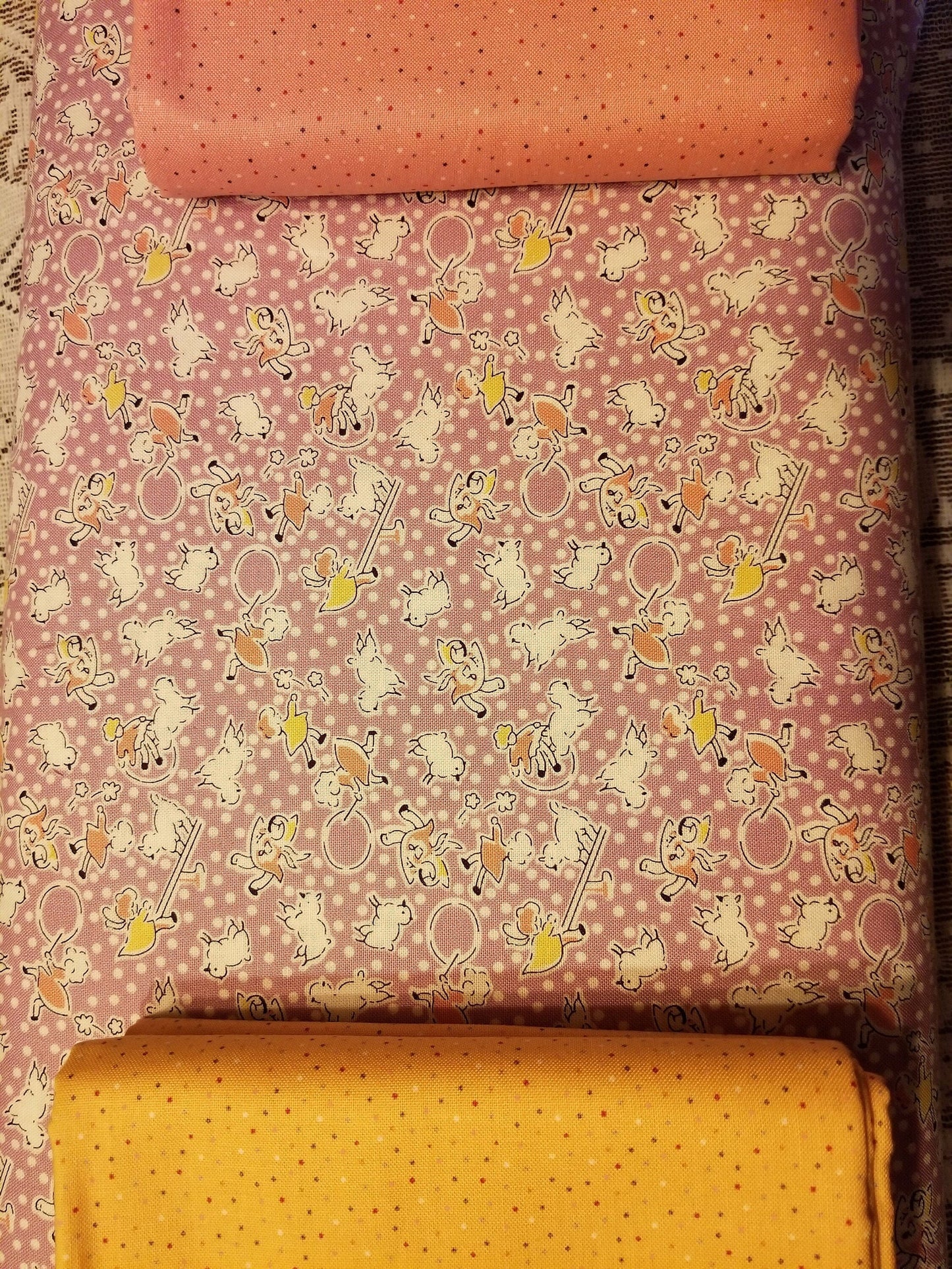 Story Time Mary Had a Little Lamb in Lavender by Maywood Studio. Quilter's Cotton Fabric with vintage style for sewing. Continuous Cuts.