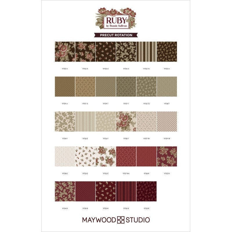 Ruby Scroll Leaf in Espresso by Maywood Studio designed by Bonnie Sullivan continuous cuts of Quilter's Cotton Fabric