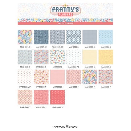 Franny's Flowers by Maywood Studio Quilter's Cotton Fat Quarter Bundle 21 pieces of 18 x 22 inch fabrics