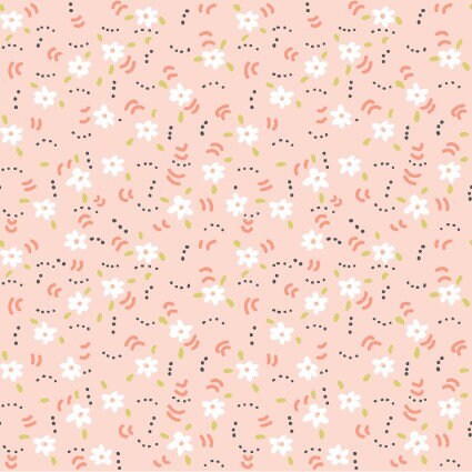 Flower Dance in Light Coral, Cluck Cluck Boom collection by Teresa Magnuson for Clothworks continuous cuts of Quilter's Cotton Fabric