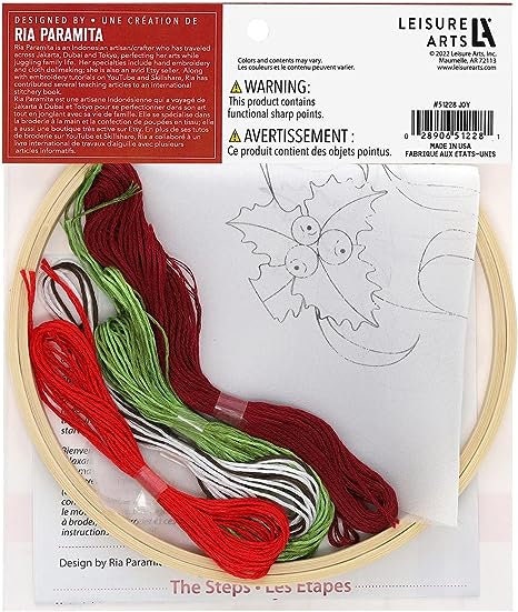 Joy Embroidery Kit on preprinted Organza by Liesure Arts finished size 6 inches