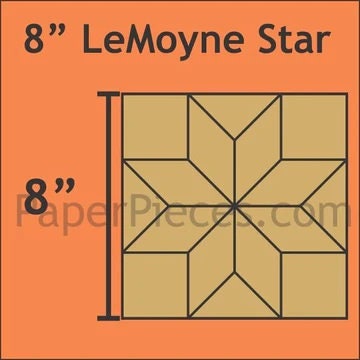 English Paper Piecing Lemoyne Star Papers in pack from Paper Pieces to complete two 8 inch blocks