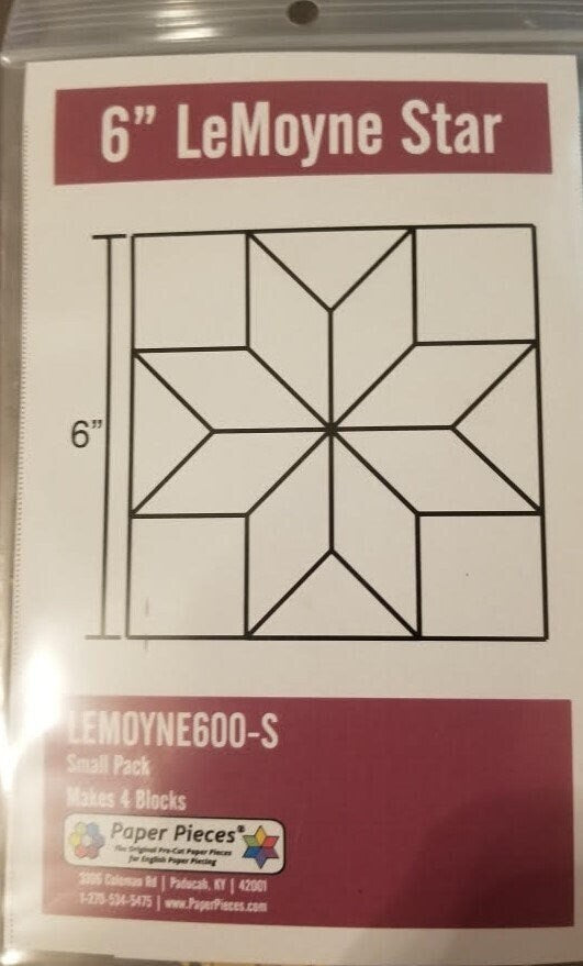 English Paper Piecing Lemoyne Star Papers in pack from Paper Pieces to complete four 6 inch blocks
