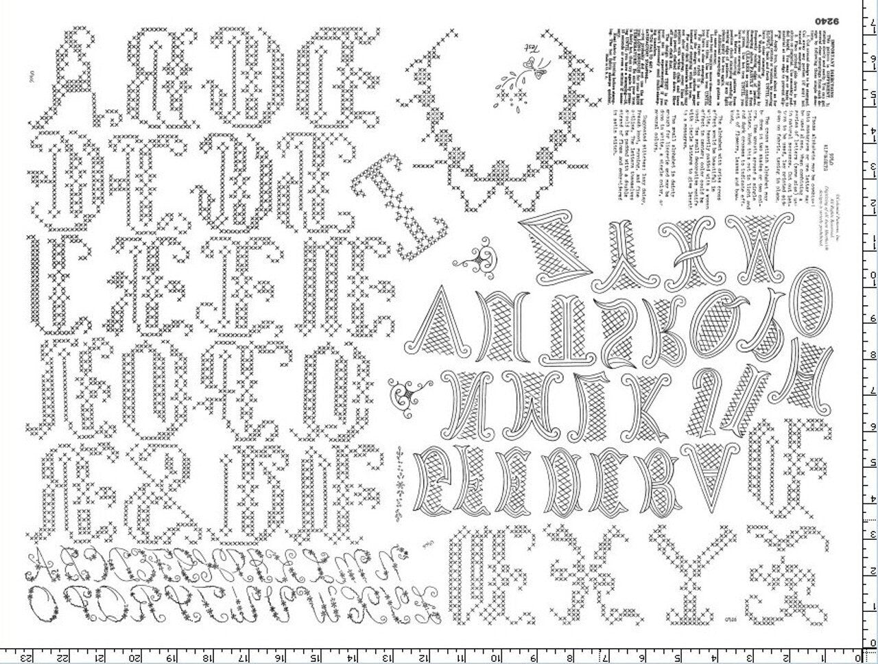 Assorted Alphabet Aunt Martha's #9240 Vintage Embroidery Hot Iron Transfer Pattern with 3 different alphabets