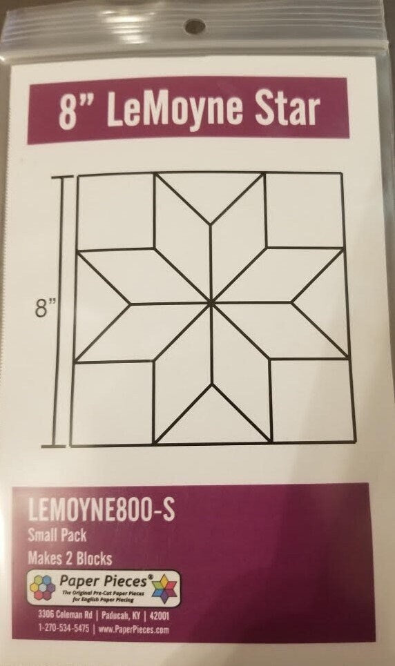 English Paper Piecing Lemoyne Star Papers in pack from Paper Pieces to complete two 8 inch blocks