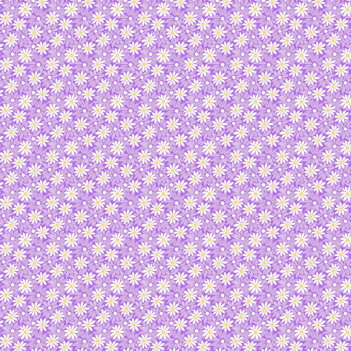 Nana Mae 7 Monotone Daisies in Lilac by Henry Glass. Continuous Cuts of Quilter's Cotton