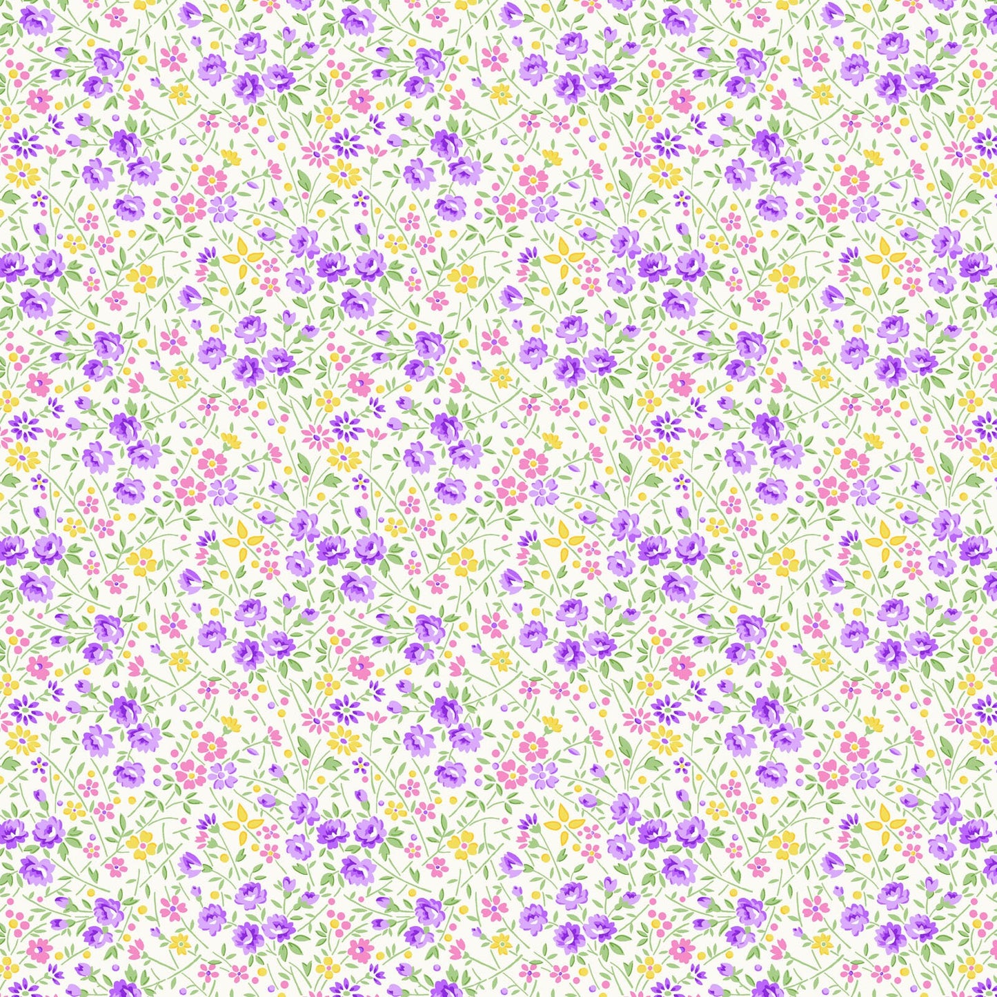 Nana Mae 7 Wild Flowers in Cream/Lilac by Henry Glass. Continuous Cuts of Quilter's Cotton