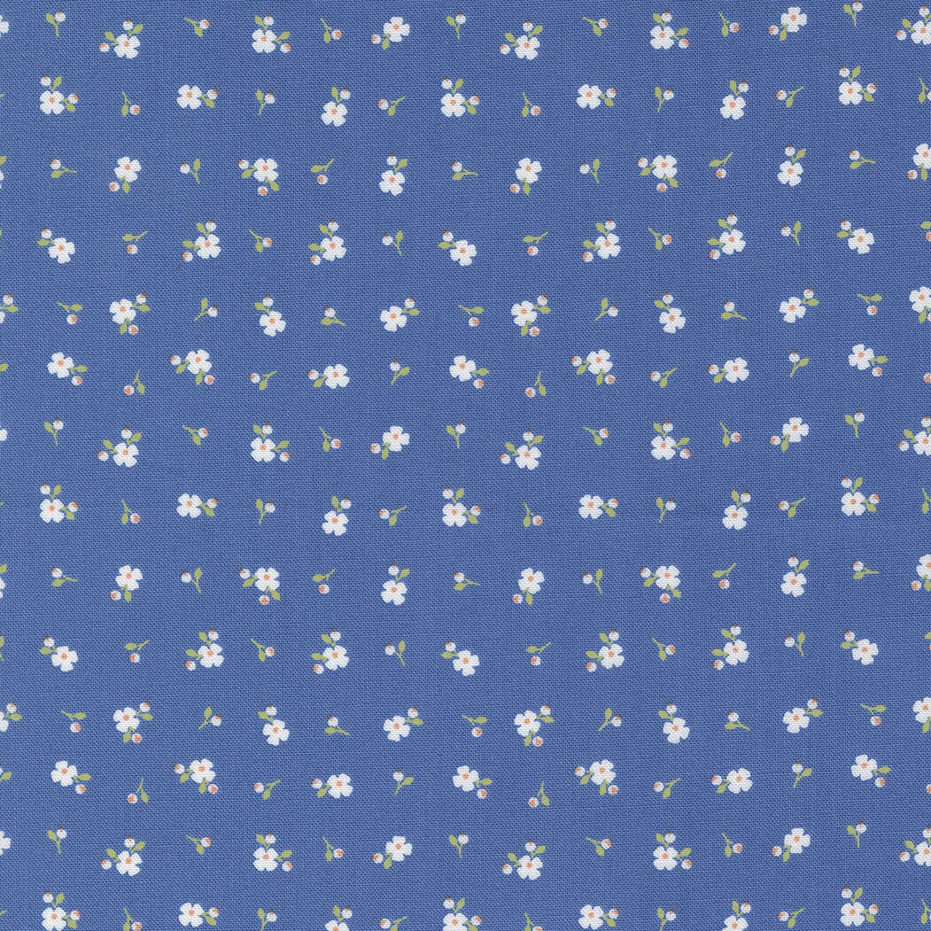 Peachy Keen Pixie Ditsy in Cobalt by Corey Yoder for Moda. Continuous cuts of Quilter's Cotton Fabric