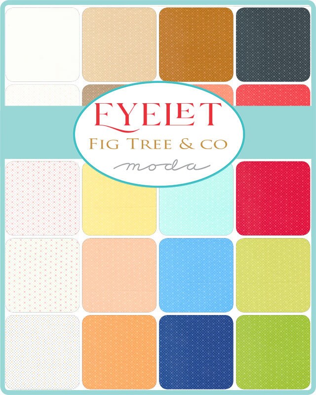 Eyelet in Azure by Fig Tree & Co for Moda Fabrics Basic Dot Foulard Shirting. Continuous cuts of Quilter's Cotton Fabric