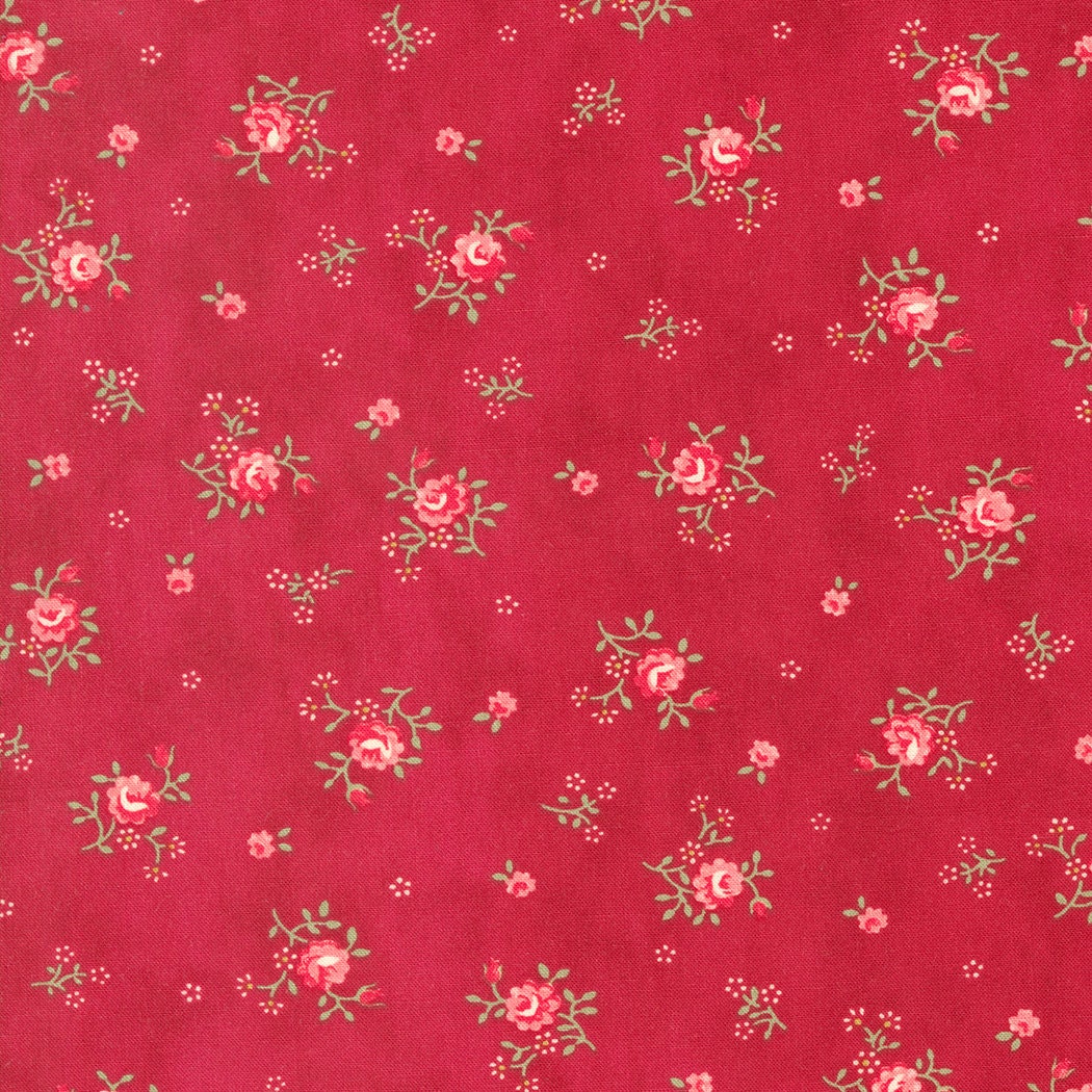 Peaceful Posies in Red. Moda Etchings Collections Benefiting Parkinson's Foundation. Small Floral Ditsy Continuous cuts of Quilter's Cotton