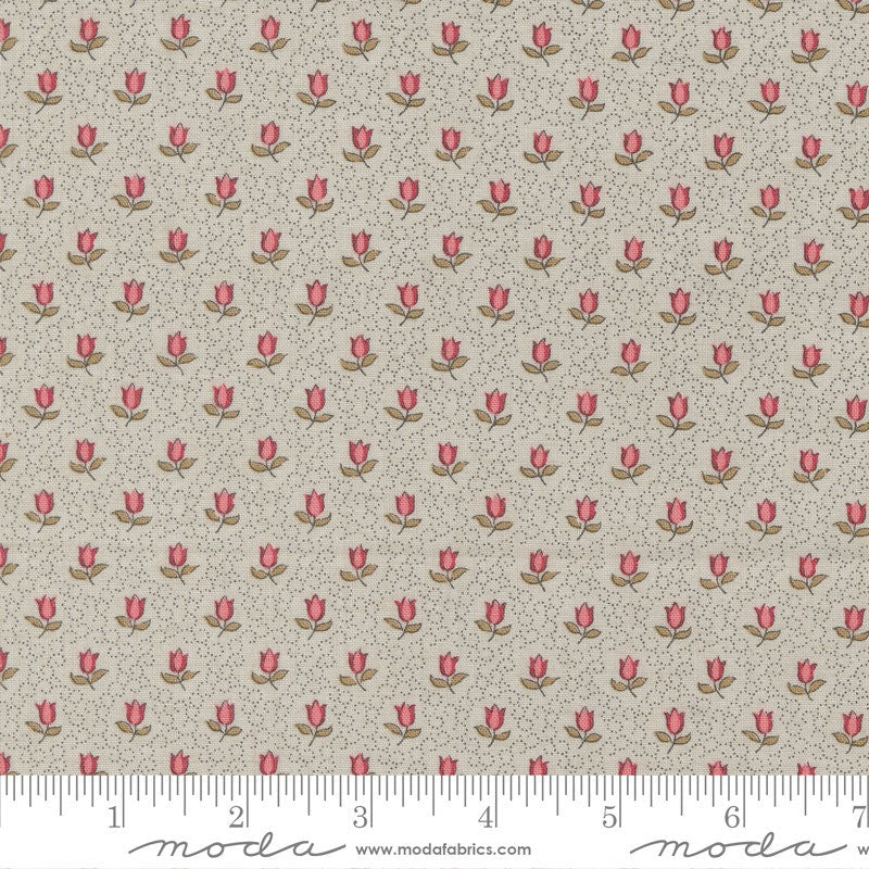 Antoinette Champagne Small Floral in Smoke by French General for Moda. Continuous cuts of Quilter's Cotton Fabric