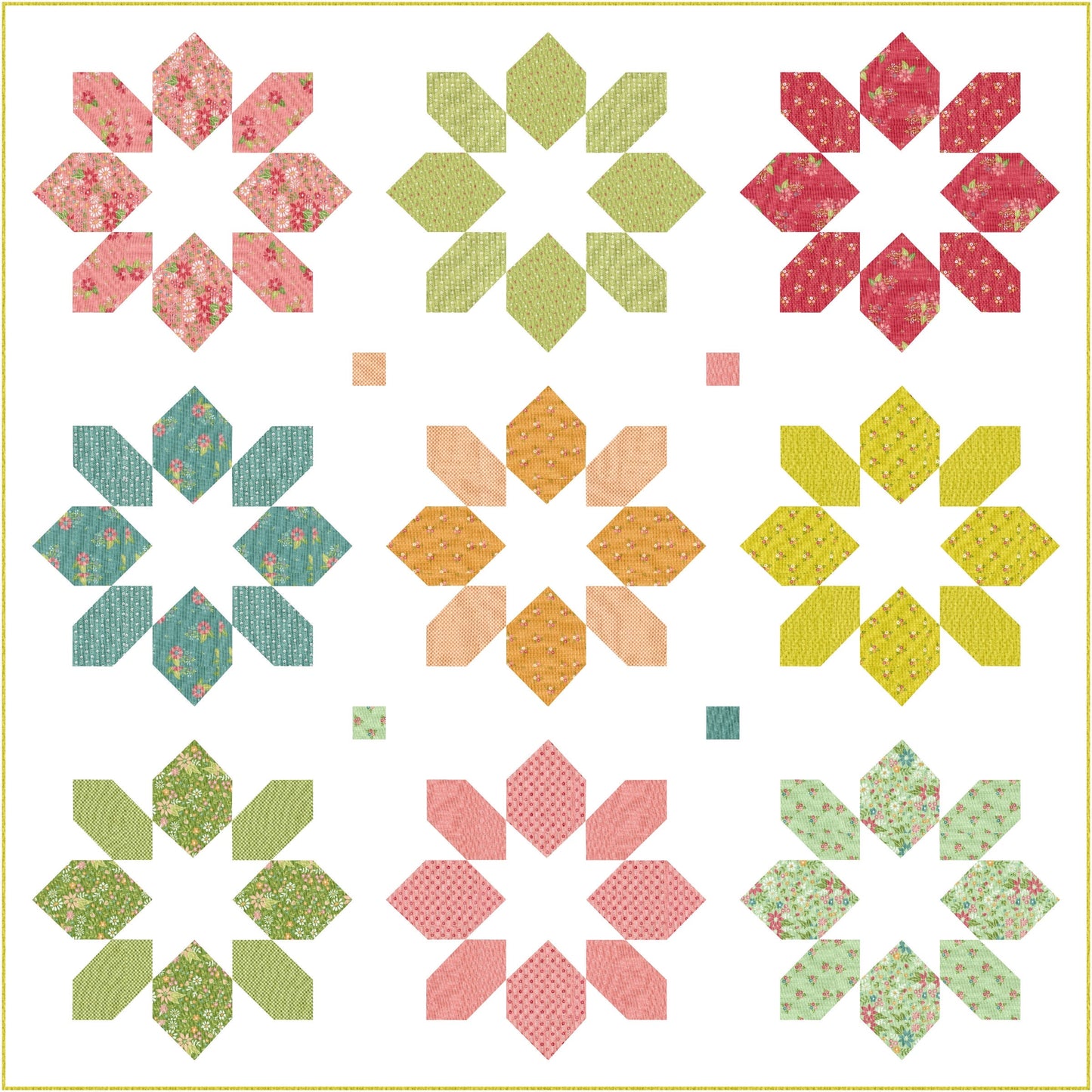 Strawberry Lemonade Bouquets Florals Dots in Apricot by Sherri & Chelsi for Moda. Continuous cuts of Quilter's Cotton Fabric